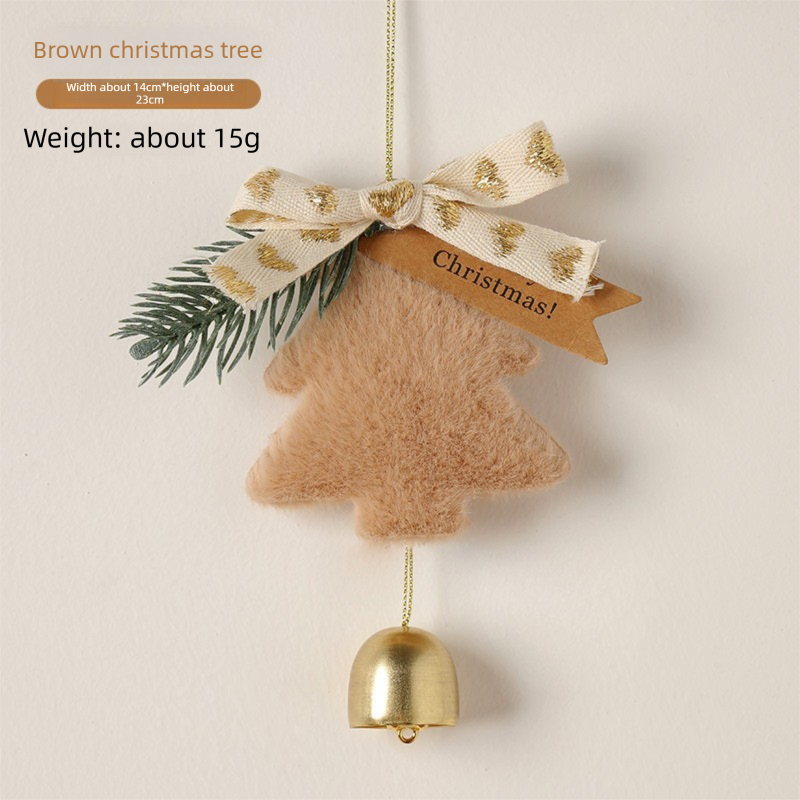 Brown Christmas Tree Bell Ornaments 4 Pack - 9 x 7.6 cm Plush Hanging view 4