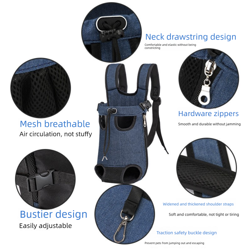 Pet Front Carrier Backpack XL - Denim Blue Oxford Fabric view 3