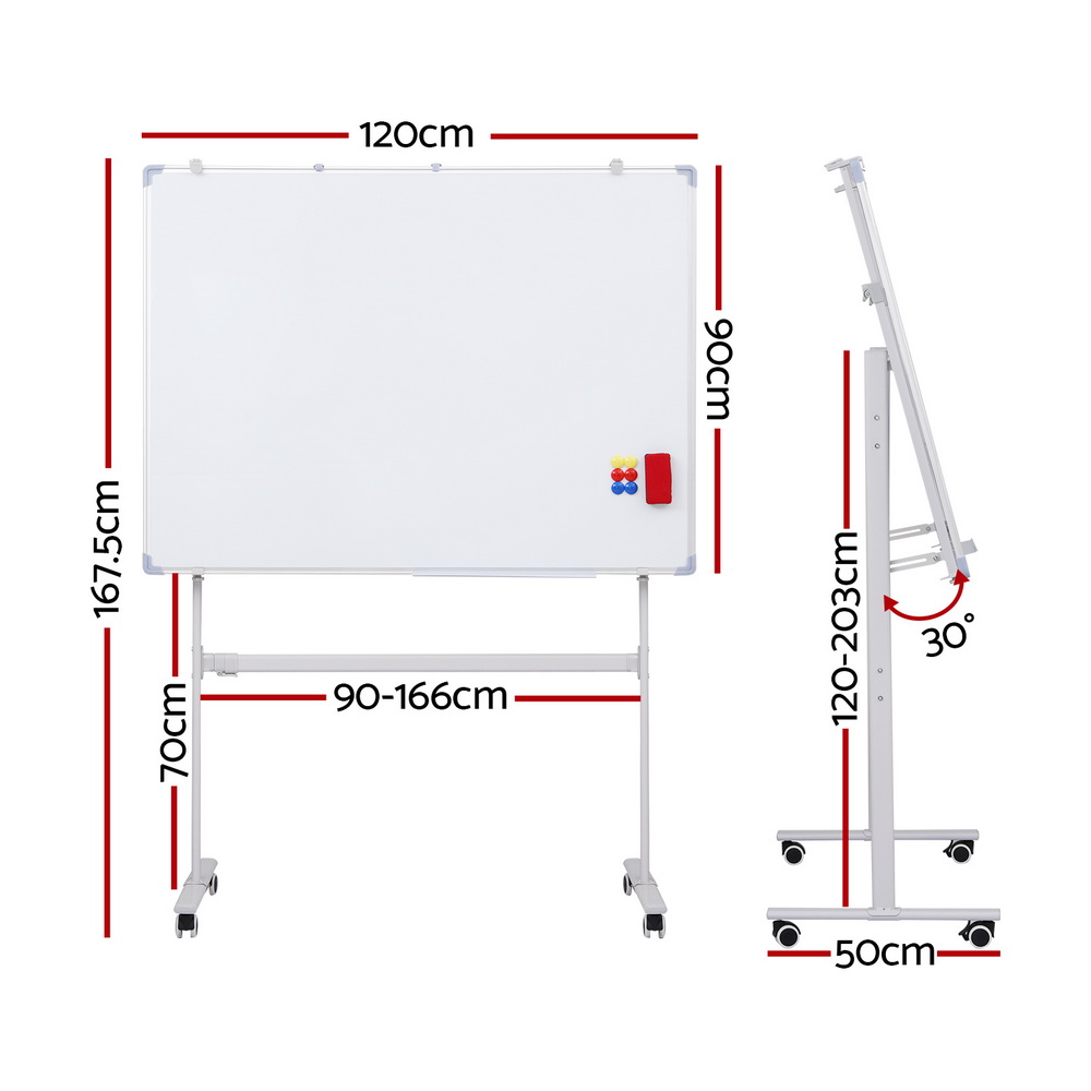 90x120cm Standing Whiteboard with Wheels Magnetic Double-Sided Erase Board view 2