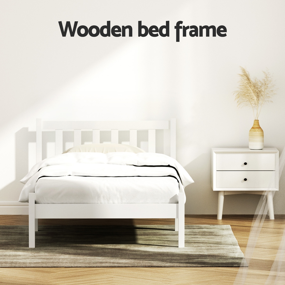 Artiss Bed Frame Single Size Wooden White SOFIE view 5