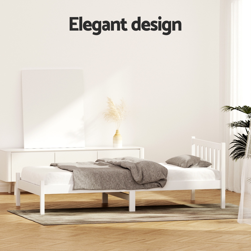 Artiss Bed Frame Single Size Wooden White SOFIE view 6