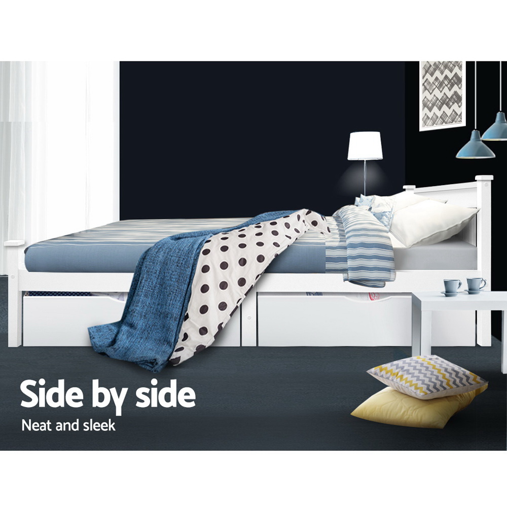 Artiss 2x Bed Frame Storage Drawers Trundle White view 5