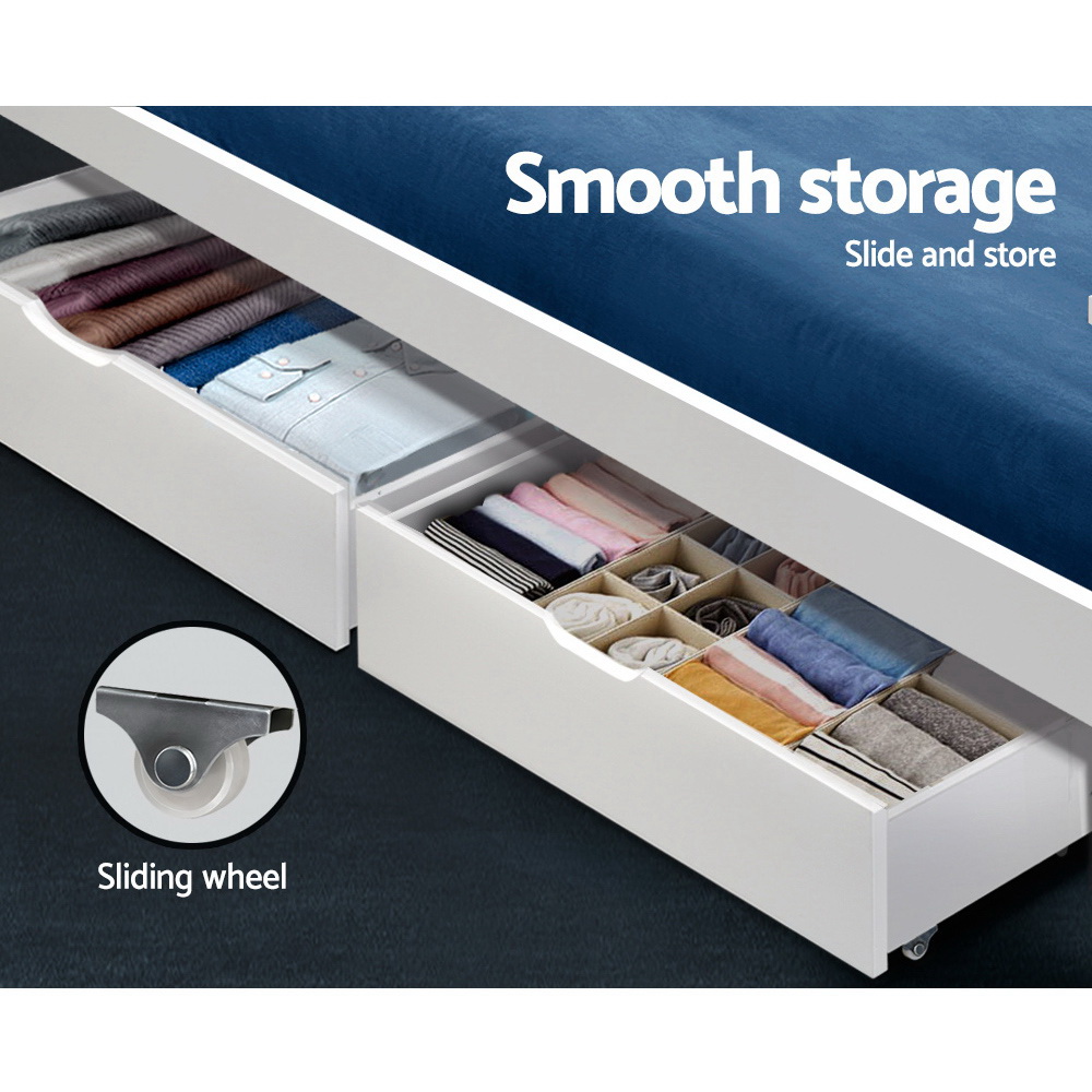 Artiss 2x Bed Frame Storage Drawers Trundle White view 6