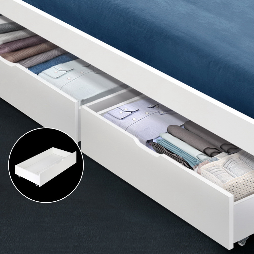 Artiss 2x Bed Frame Storage Drawers Trundle White view 7