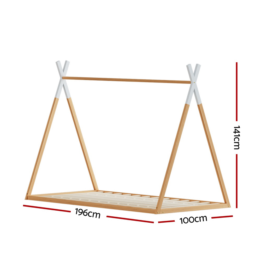 Artiss Bed Frame Wooden Kids House Single Frame Oak ENID view 2