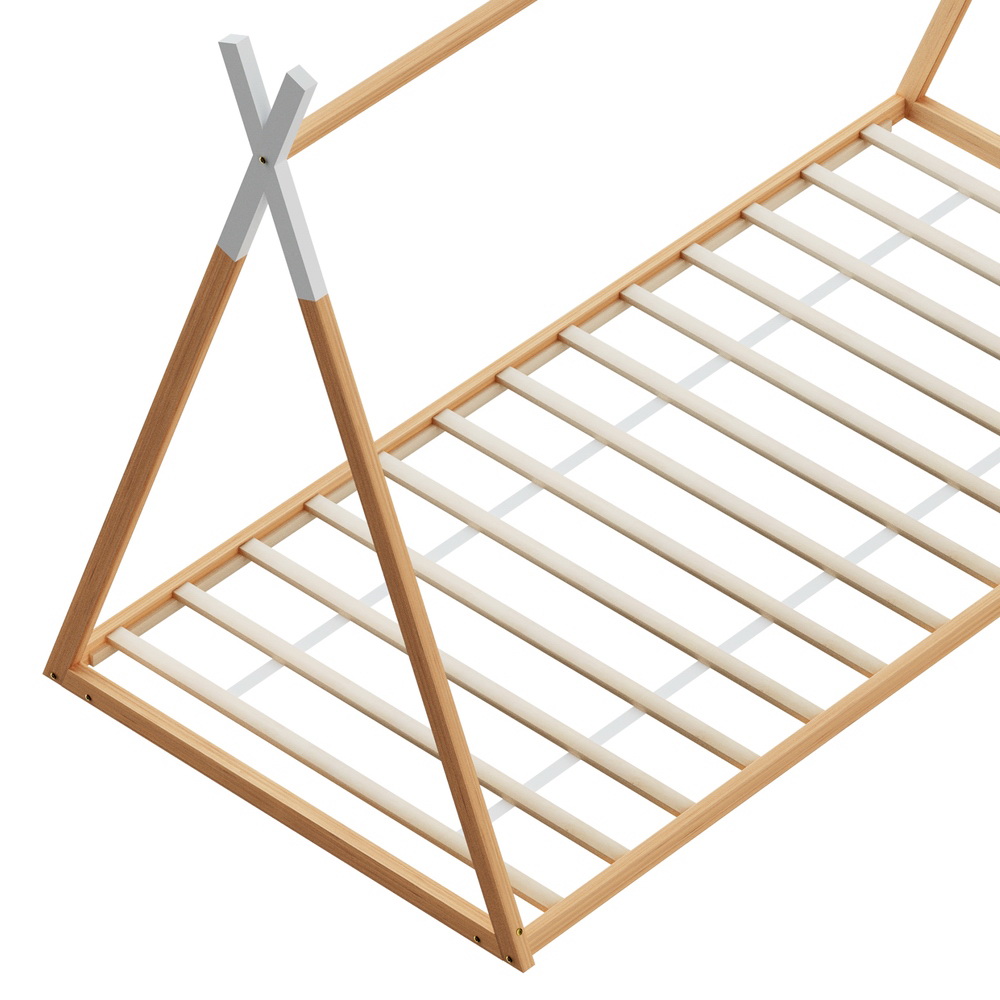 Artiss Bed Frame Wooden Kids House Single Frame Oak ENID view 4