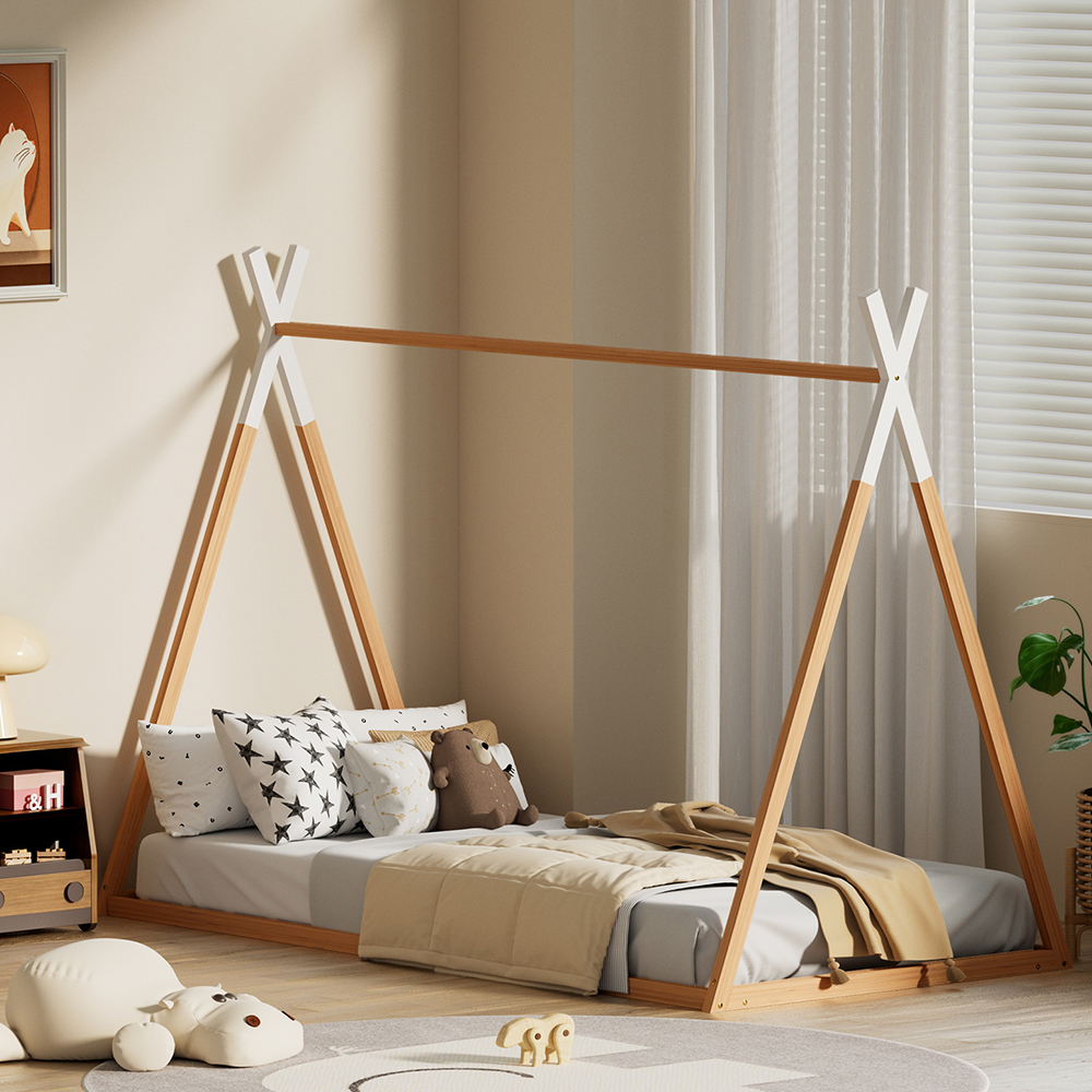 Artiss Bed Frame Wooden Kids House Single Frame Oak ENID — image 1