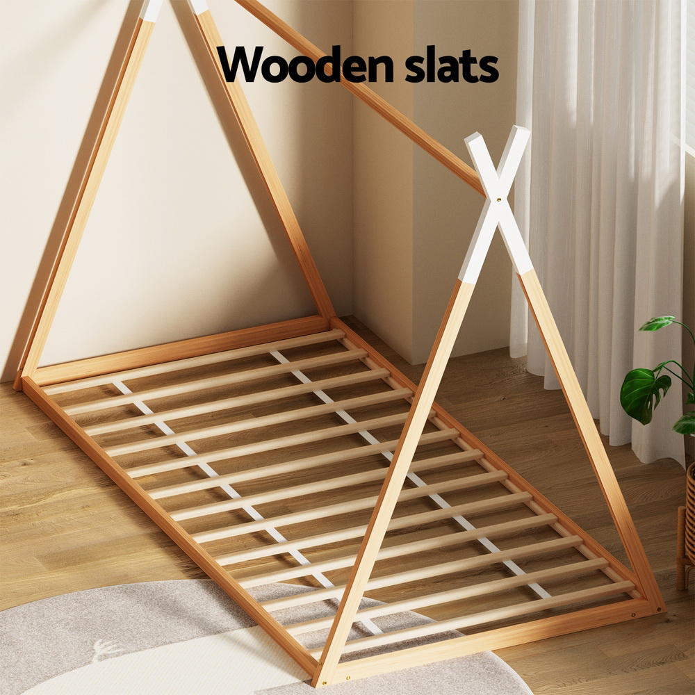 Artiss Bed Frame Wooden Kids House Single Frame Oak ENID view 5