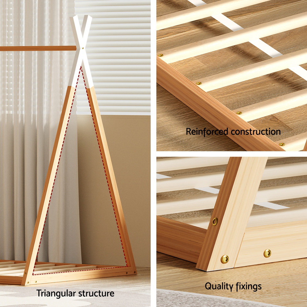 Artiss Bed Frame Wooden Kids House Single Frame Oak ENID view 6