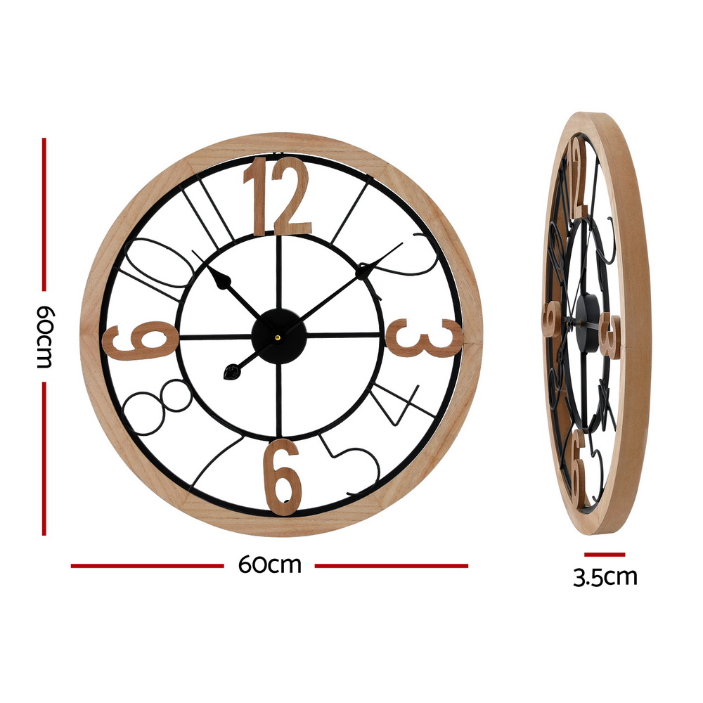 Artiss 60CM Wall Clock Wooden view 2