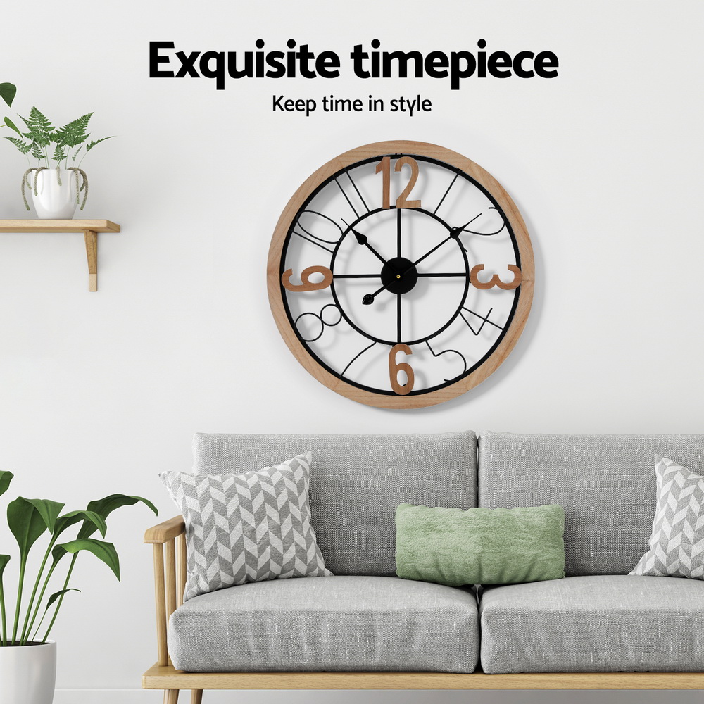 Artiss 60CM Wall Clock Wooden view 4