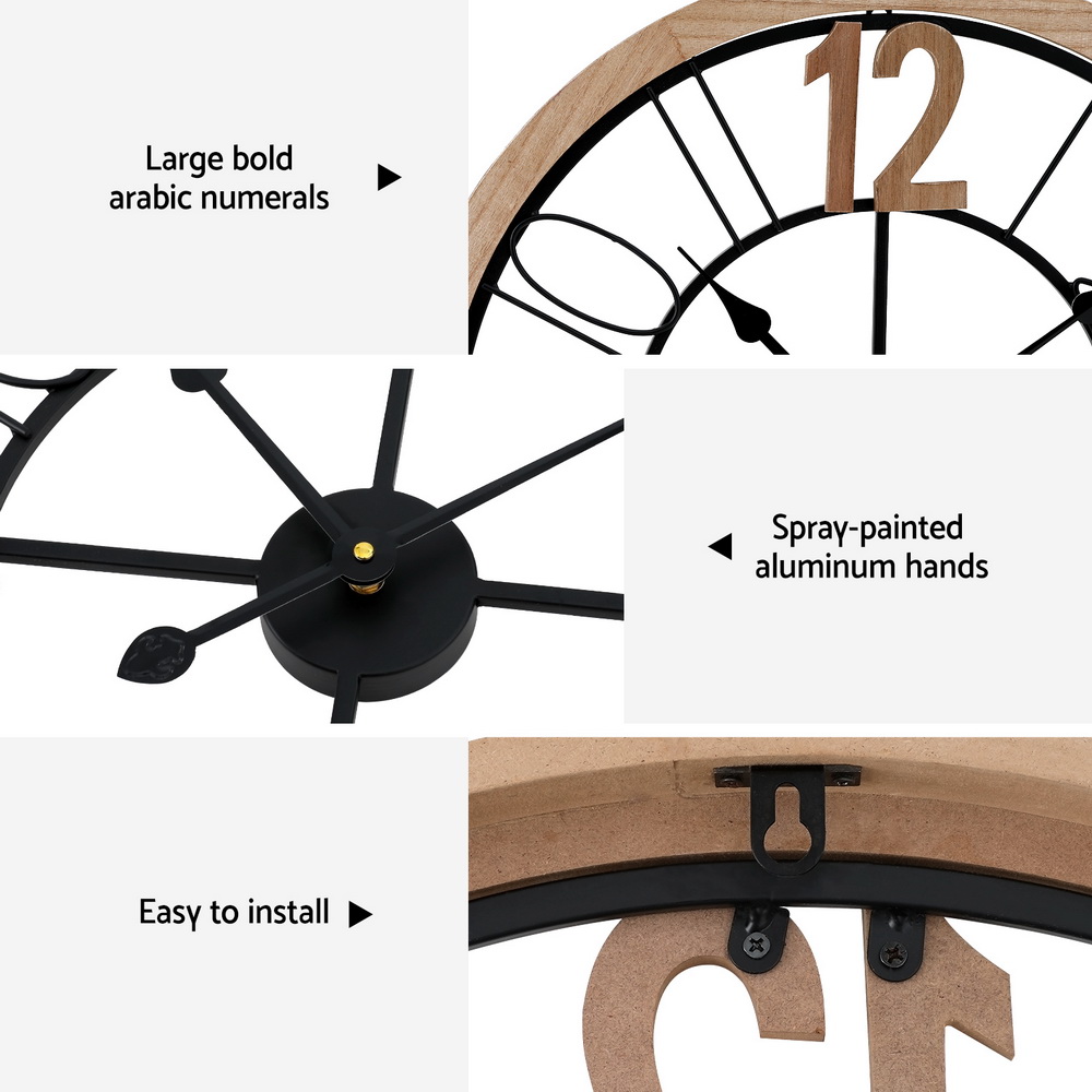 Artiss 60CM Wall Clock Wooden view 6