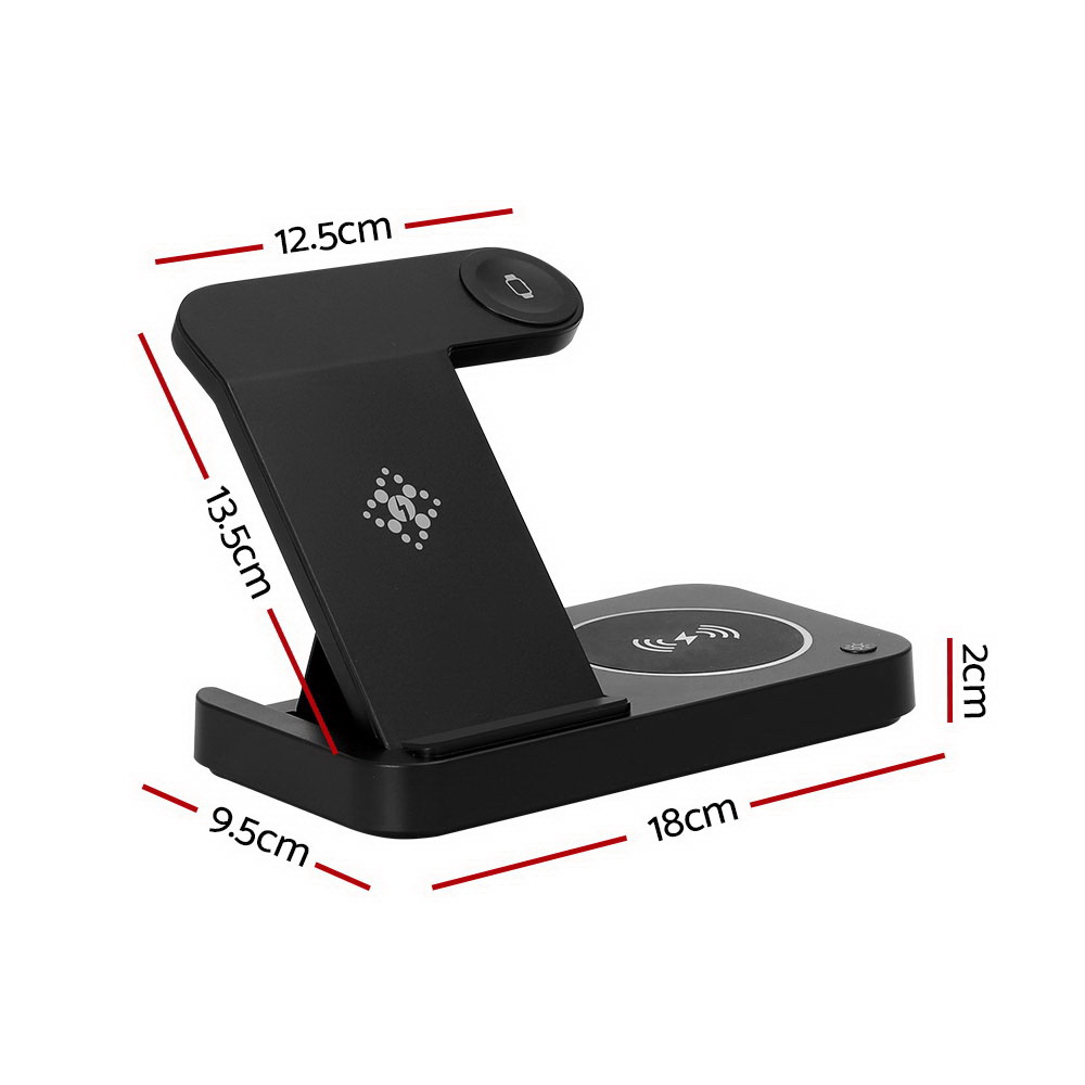 Devanti 4-in-1 Wireless Charger Station Fast Charging for Phone Black view 2