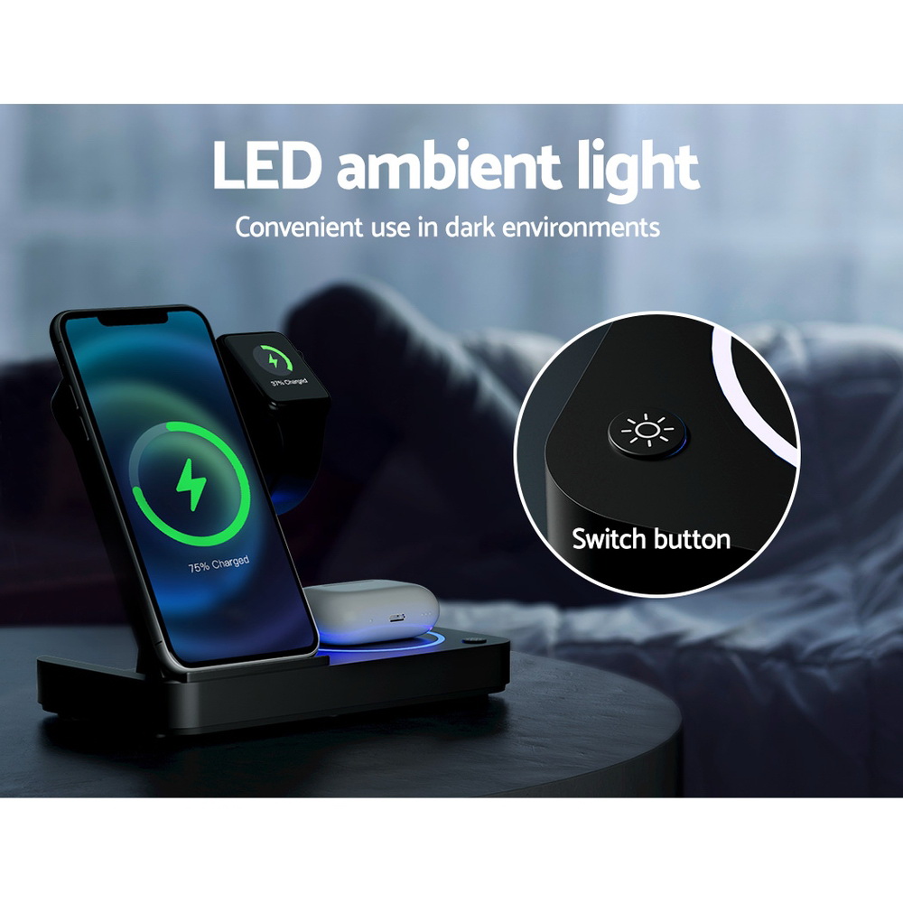 Devanti 4-in-1 Wireless Charger Station Fast Charging for Phone Black view 6