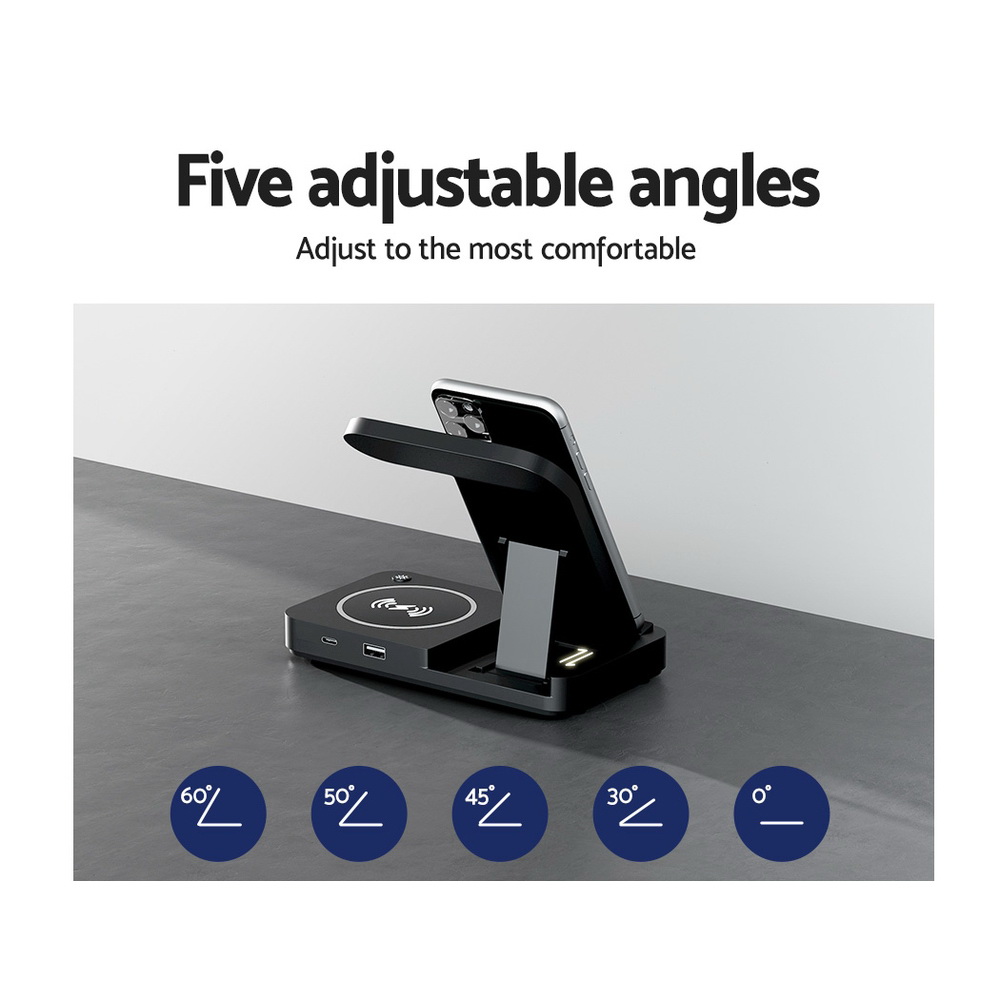 Devanti 4-in-1 Wireless Charger Station Fast Charging for Phone Black view 7