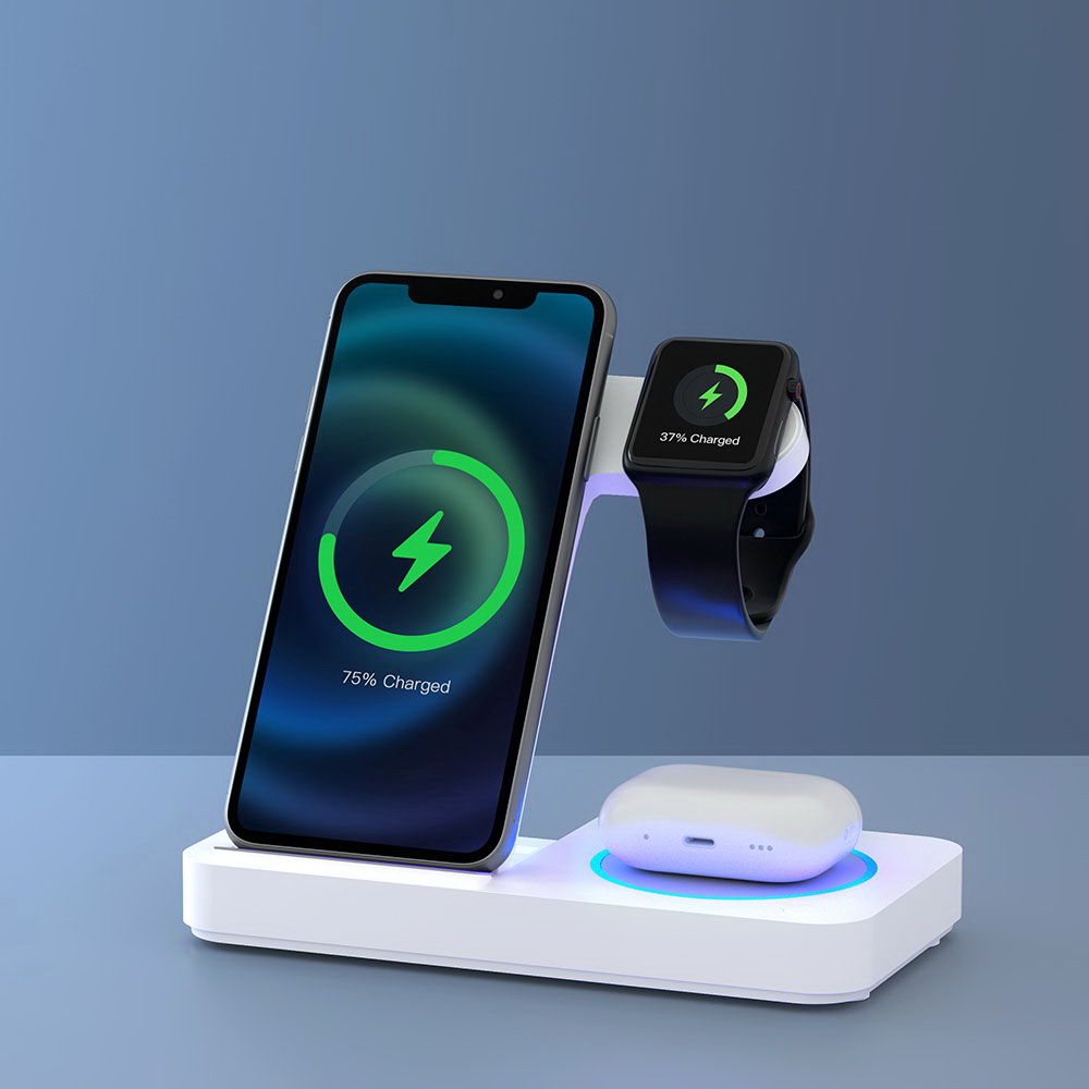 Devanti 4-in-1 Wireless Charger Dock Fast Charging for Phone White view 8