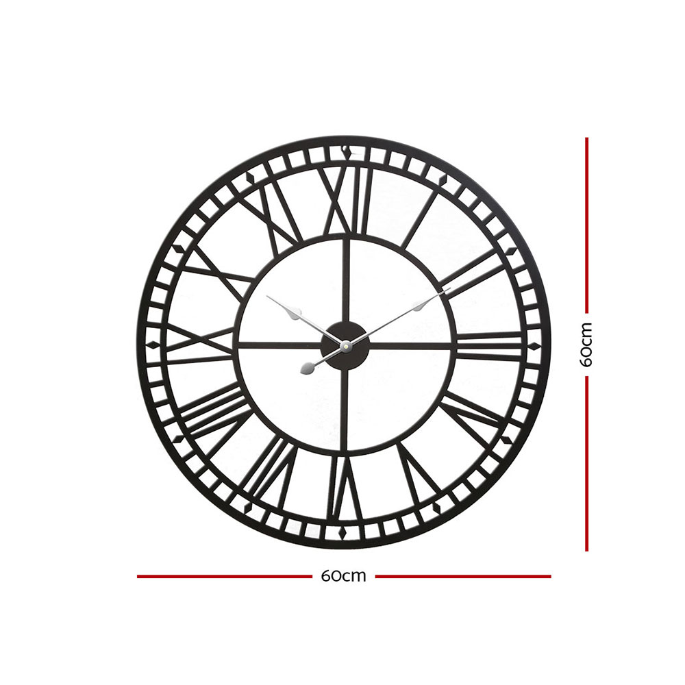 Artiss 60cm Wall Clock Large Roman Numerals Metal Black view 2