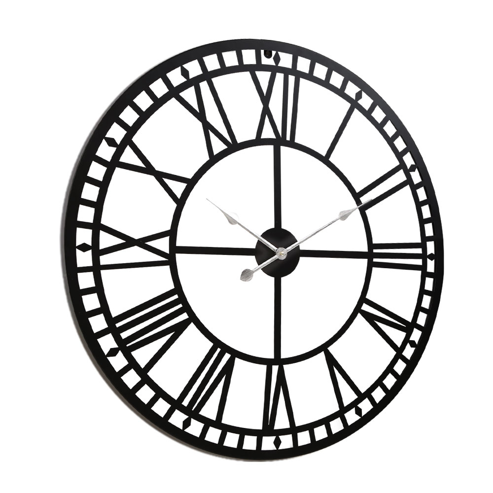 Artiss 60cm Wall Clock Large Roman Numerals Metal Black view 3