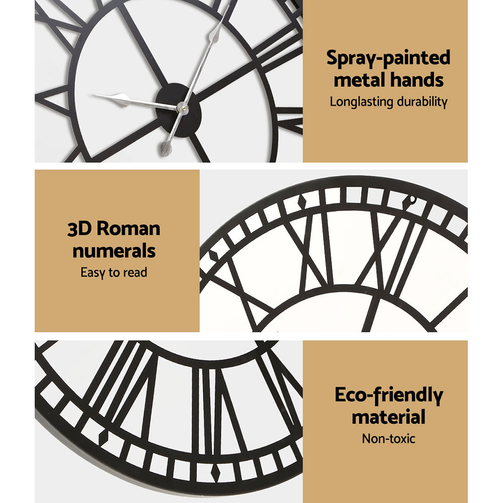 Artiss 60cm Wall Clock Large Roman Numerals Metal Black view 4
