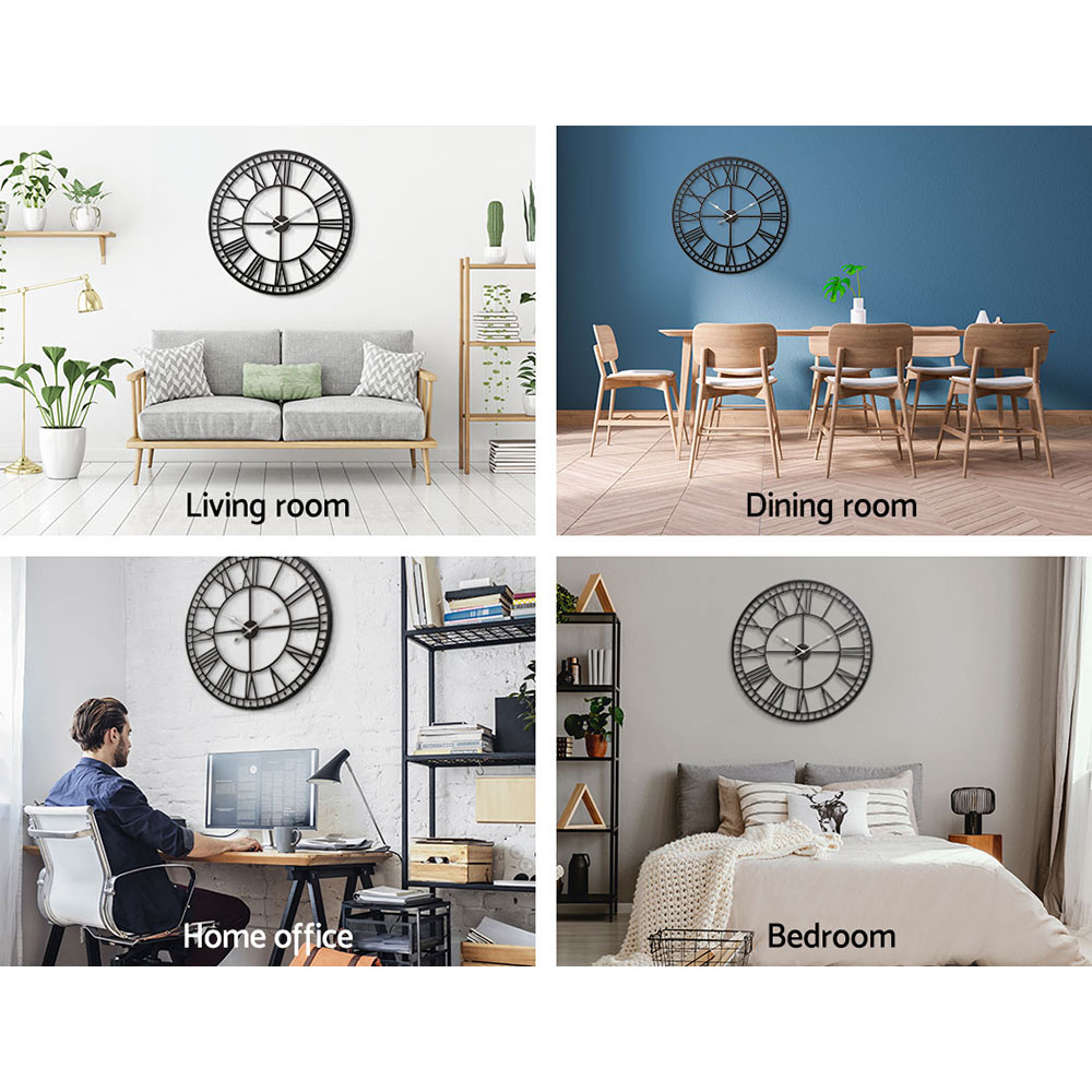 Artiss 80cm Wall Clock Large Roman Numerals Metal Black view 5