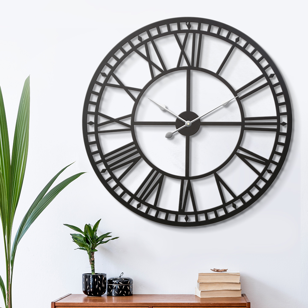 Artiss 80cm Wall Clock Large Roman Numerals Metal Black view 7
