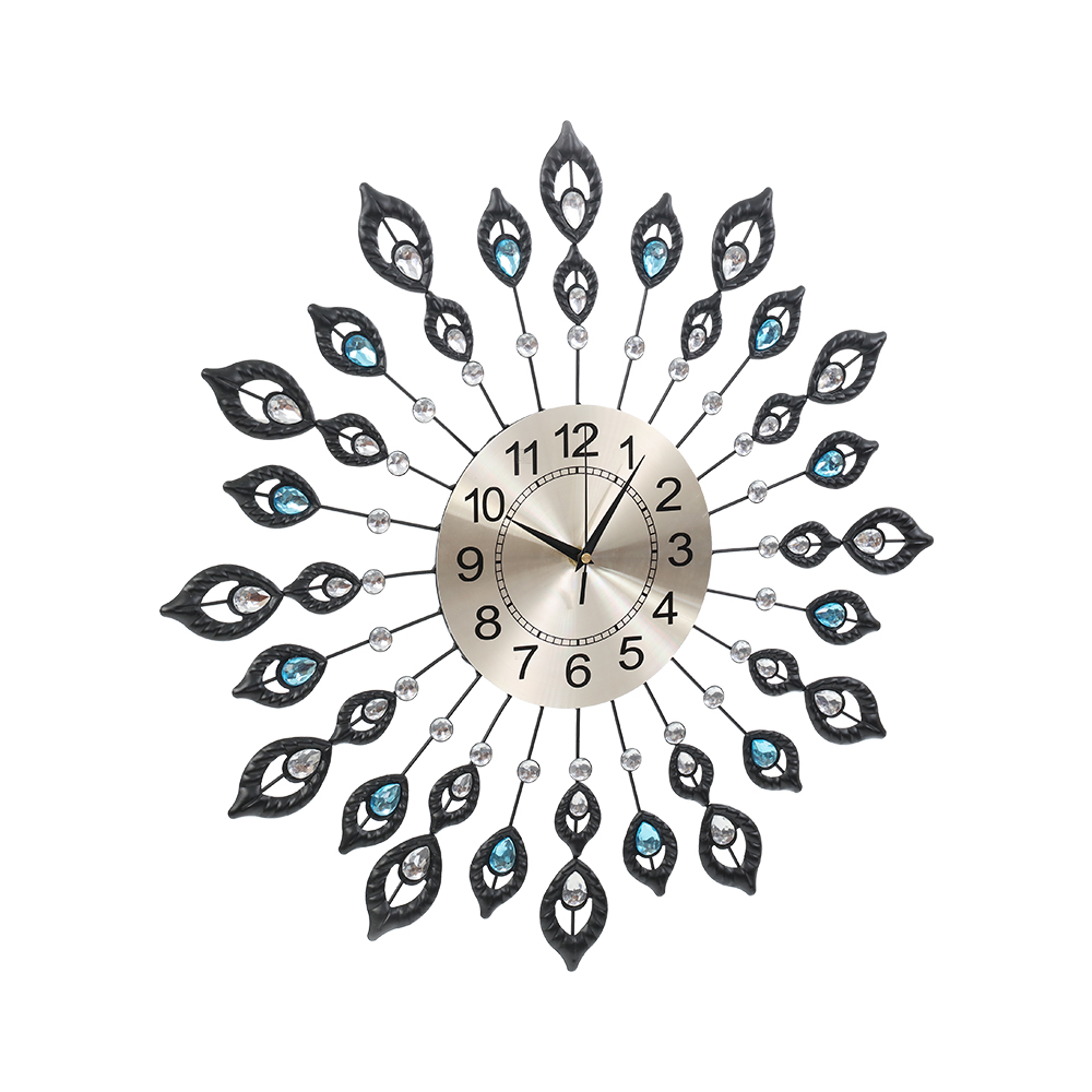 Artiss 60cm Wall Clock Large 3D Peacock Crystal Silver view 3