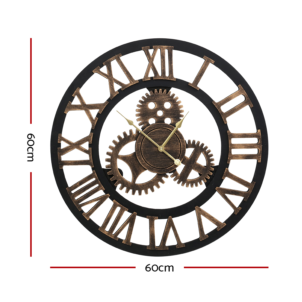 Artiss 60cm Wall Clock Large Retro Roman Numerals Brown view 2