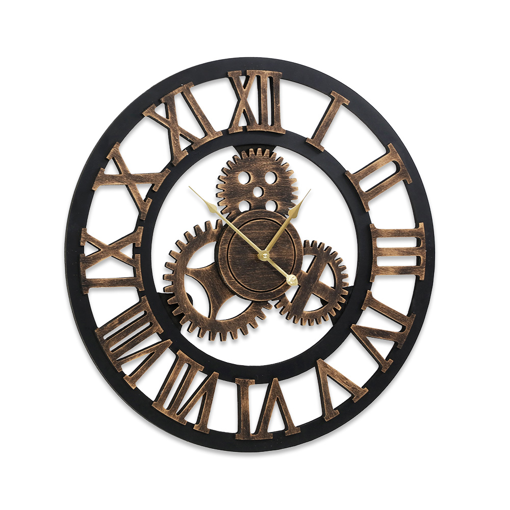 Artiss 60cm Wall Clock Large Retro Roman Numerals Brown view 3