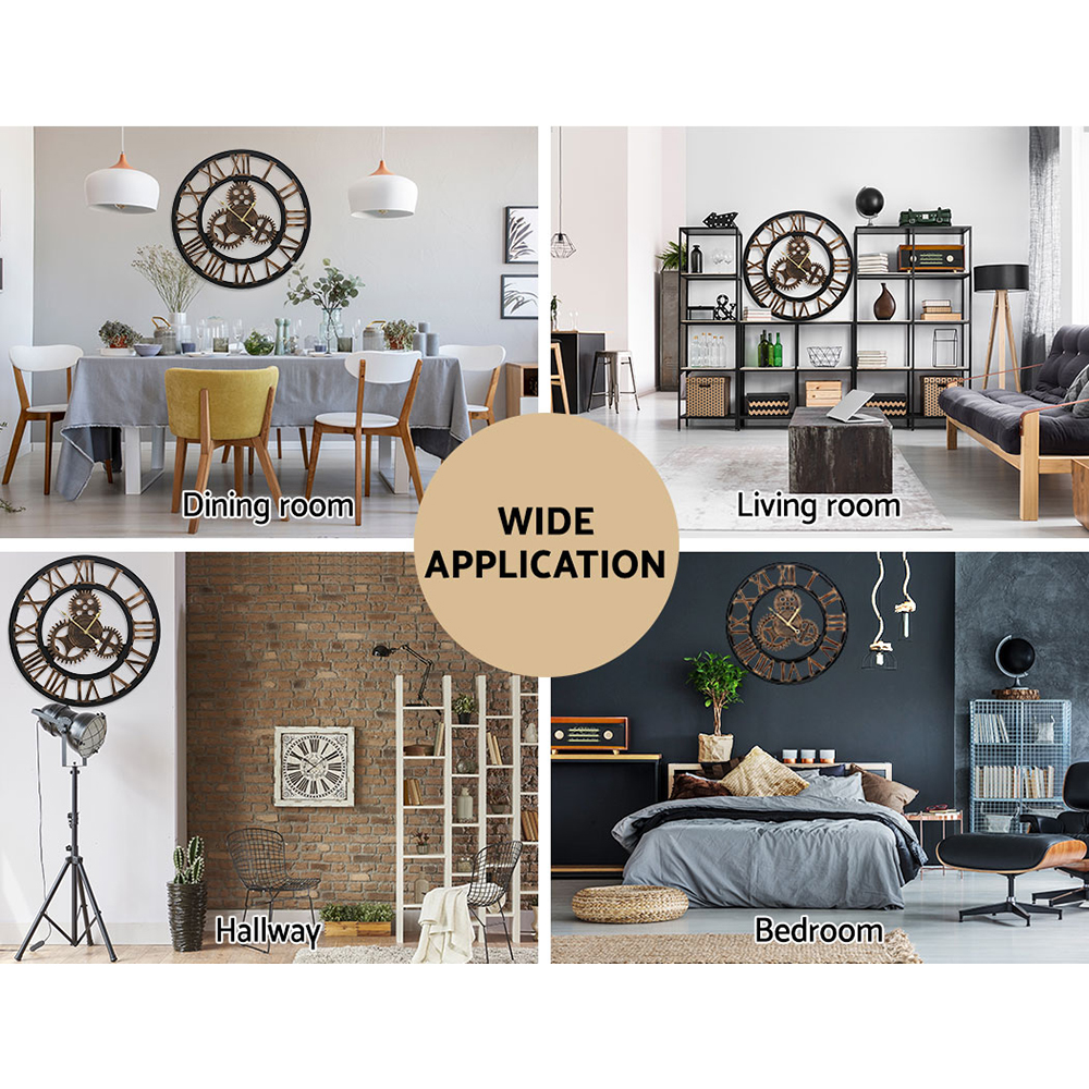 Artiss 80cm Wall Clock Large Retro Roman Numerals Brown view 6
