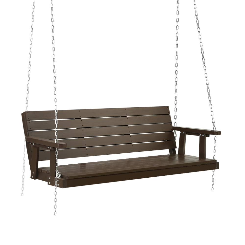Gardeon Porch Swing Chair with Chain Outdoor Furniture 3 Seater Bench Wooden Brown view 7