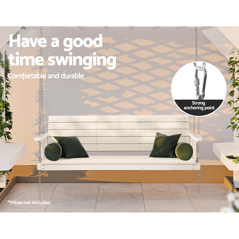 Gardeon Porch Swing Chair with Chain Outdoor Furniture 3 Seater Bench Wooden White view 4