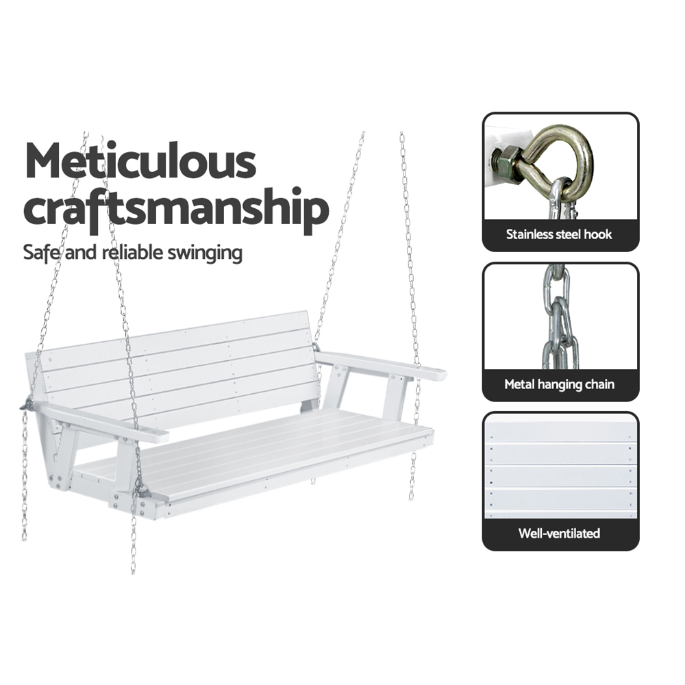 Gardeon Porch Swing Chair with Chain Outdoor Furniture 3 Seater Bench Wooden White view 5