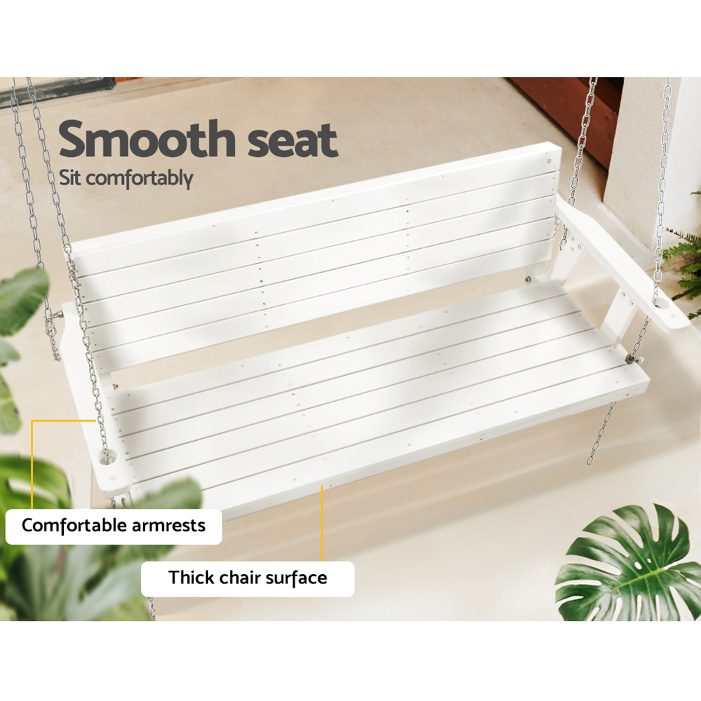 Gardeon Porch Swing Chair with Chain Outdoor Furniture 3 Seater Bench Wooden White view 6