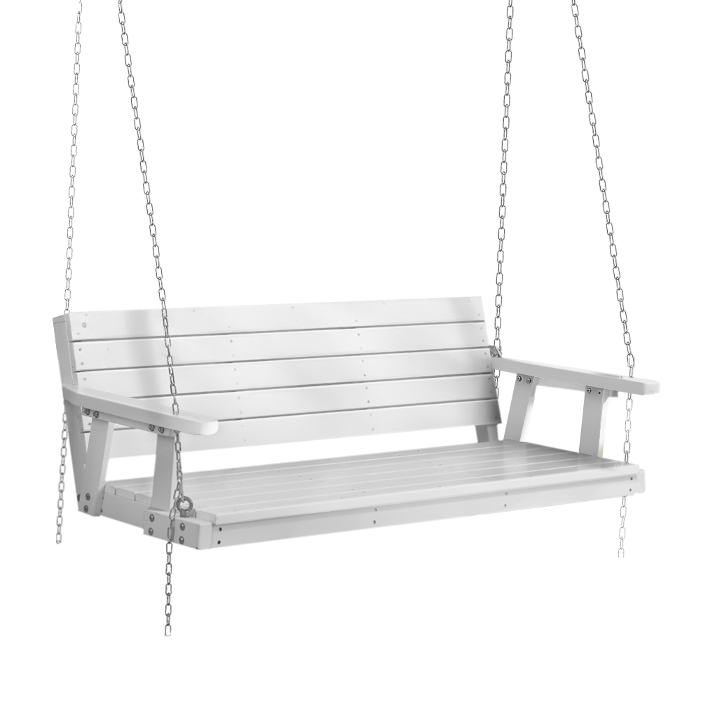 Gardeon Porch Swing Chair with Chain Outdoor Furniture 3 Seater Bench Wooden White view 7