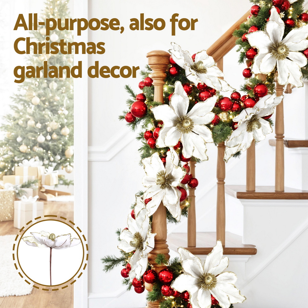 Jingle Jollys 14Pcs Christmas Tree Flower Set Xmas Garland Wreath Magnolia White view 5
