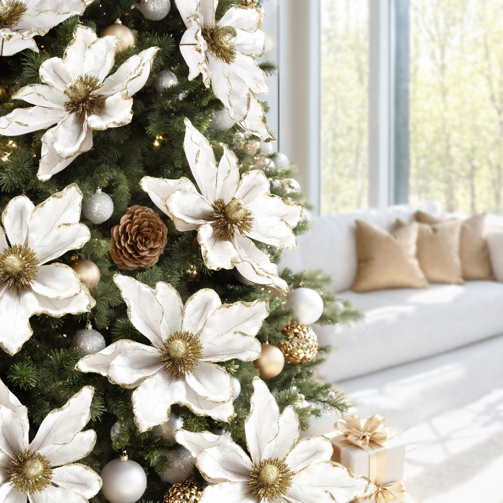 Jingle Jollys 14Pcs Christmas Tree Flower Set Xmas Garland Wreath Magnolia White view 7