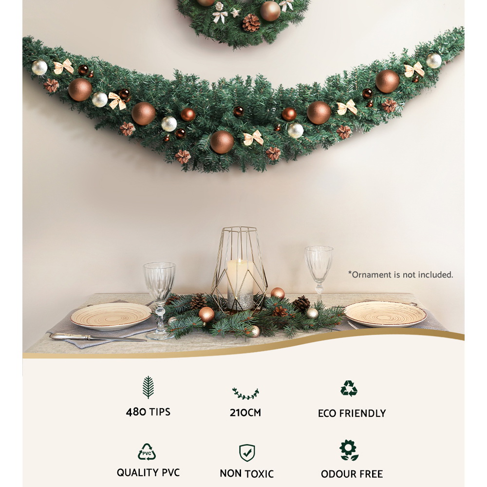 Jingle Jollys 2.1m Christmas Garland Xmas Decorations Green Wedding Party view 4