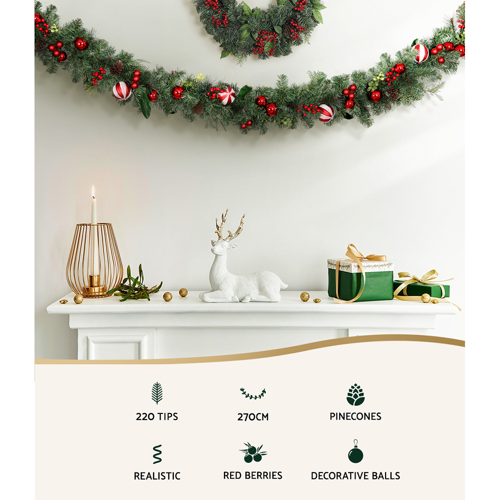 Jingle Jollys 2.7m Christmas Garland with Decorations Xmas Wedding Party view 3
