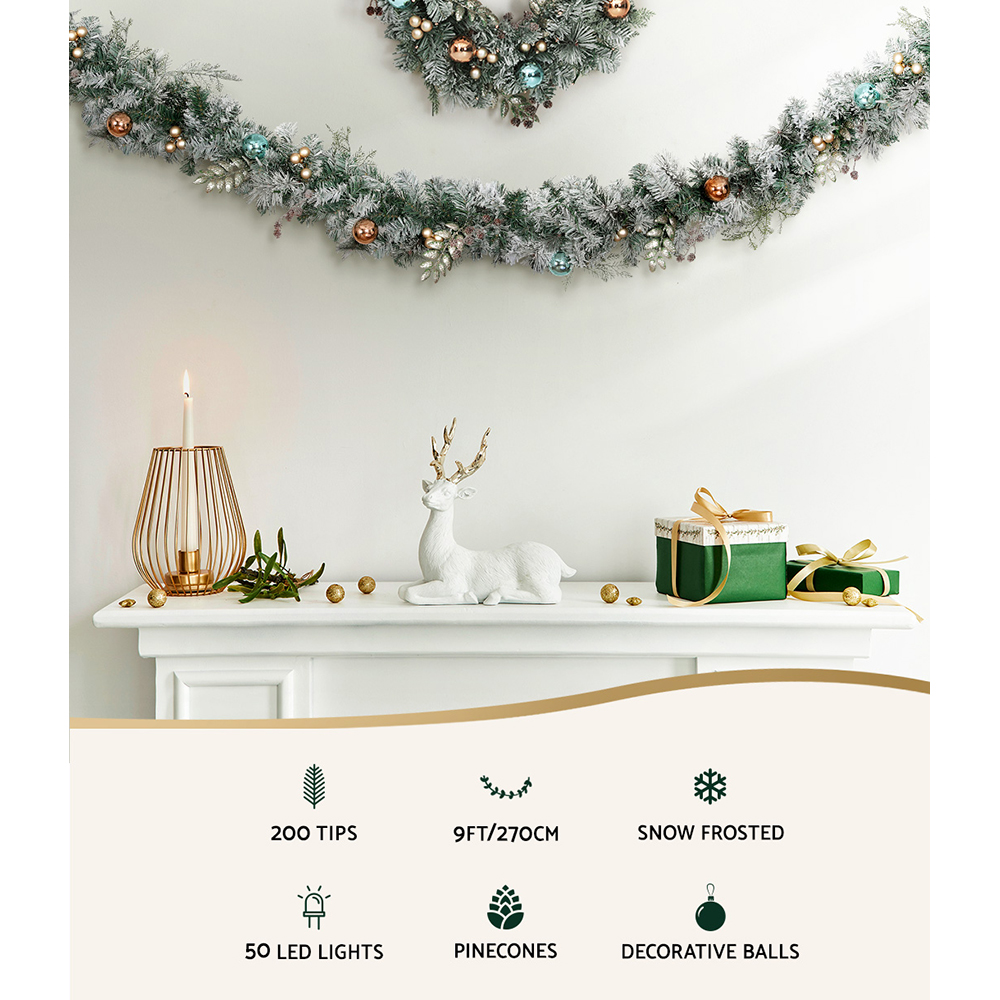 Jingle Jollys 2.7m Christmas Garland with LED Lights Snowy Decoration Xmas Party view 3
