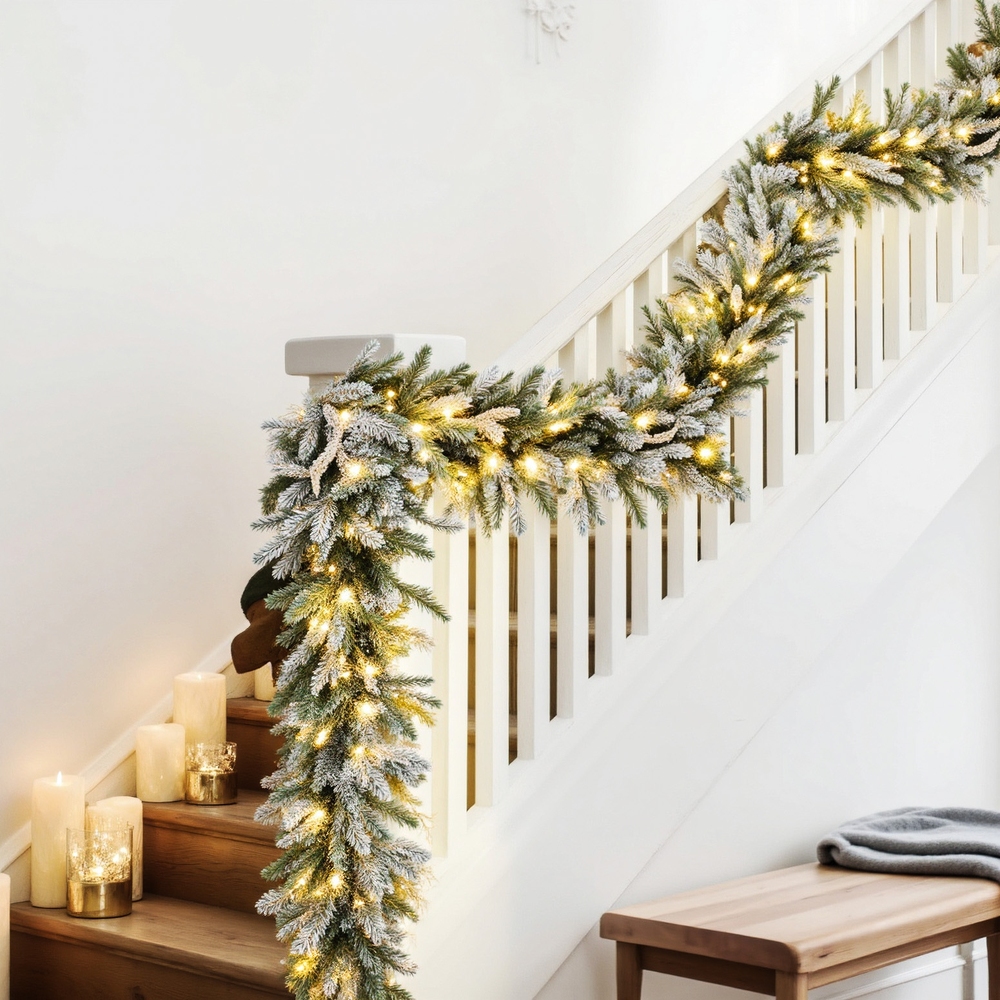 Jingle Jollys 3M Christmas Garland Pre-lit LED Lights Snow Frosted Tips Decor view 7