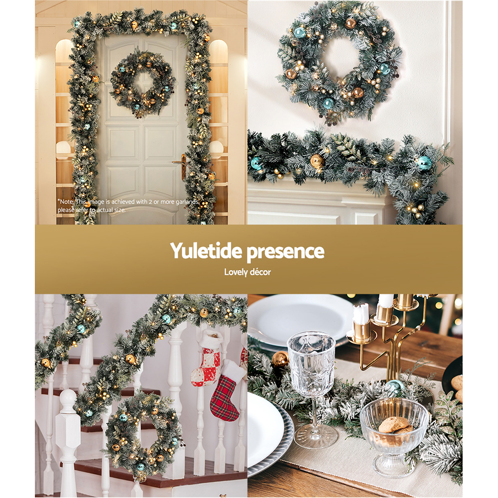 Jingle Jollys 2.7m Christmas Garland with Wreath Set LED Lights Snowy Xmas Decor view 6