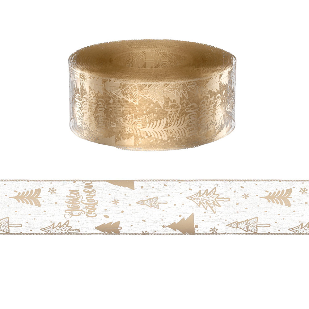Jingle Jollys 20M Christmas Ribbon Roll Bow Printed Xmas Tree Decor Gift Gold view 3