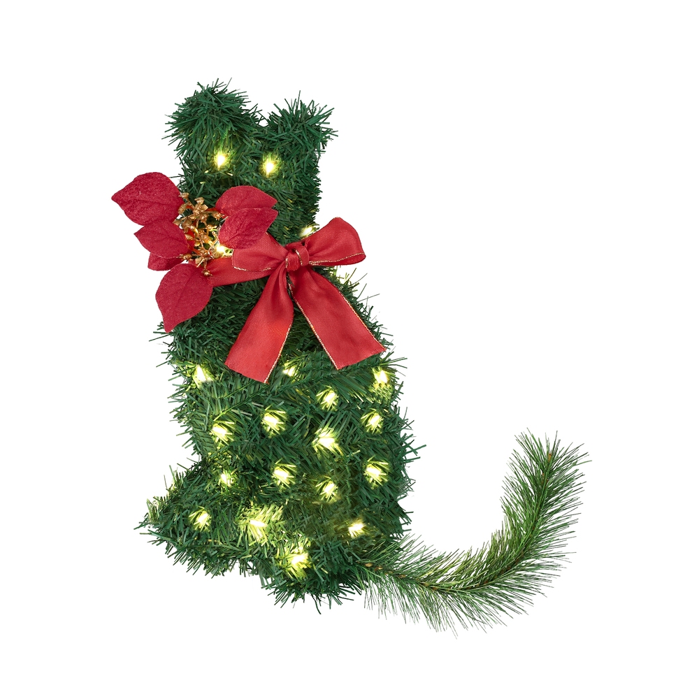 Jingle Jollys Cat Christmas Wreath Pre-lit 20 LED Xmas Decor Bow Flower 35x30cm view 3
