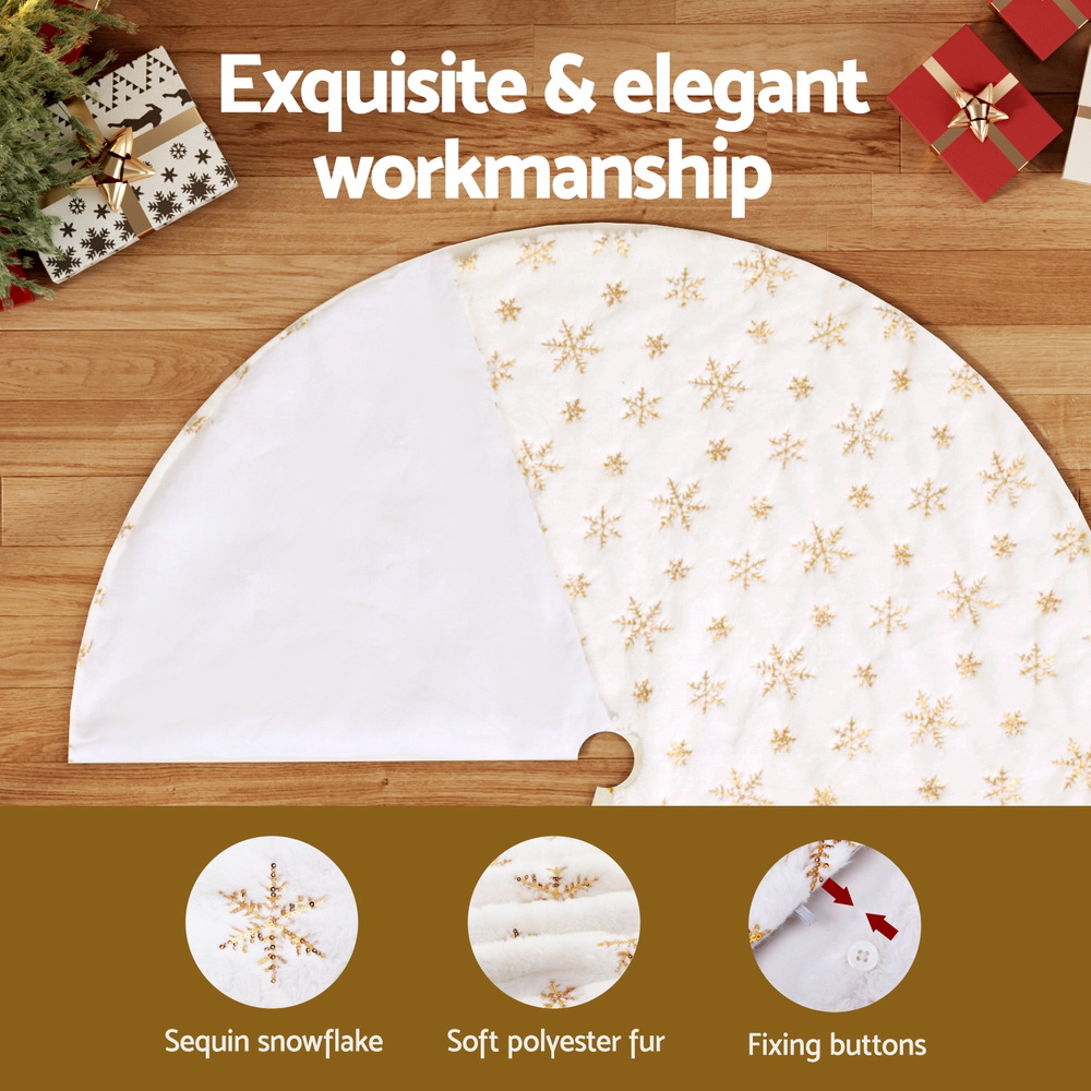 Jingle Jollys Christmas Tree Skirt 120cm Snowflake Ornaments Xmas Decorations view 4
