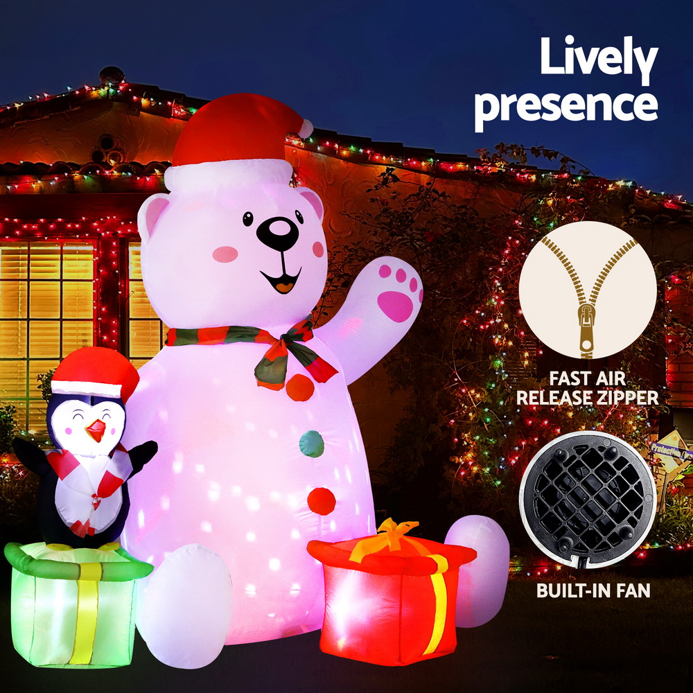 Jingle Jollys Christmas Inflatable Bear 1.8M Height LED Outdoor Decorations view 4