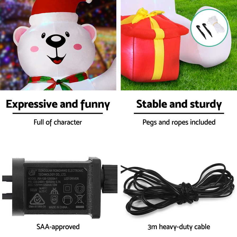 Jingle Jollys Christmas Inflatable Bear 1.8M Height LED Outdoor Decorations view 6