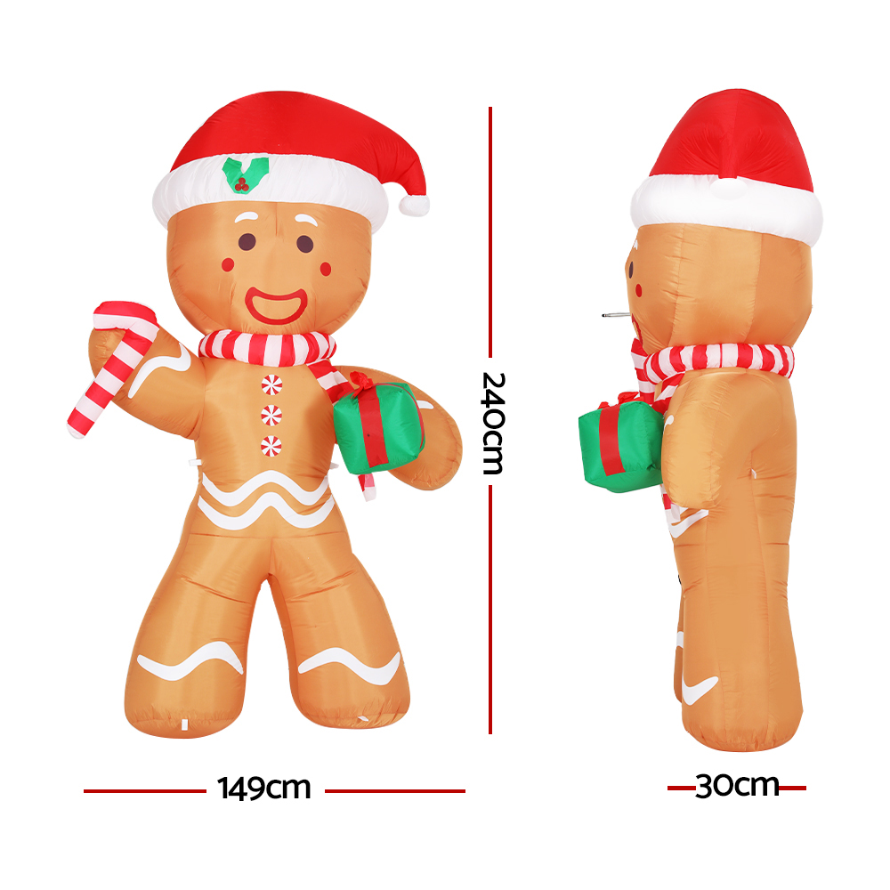 Jingle Jollys Christmas Inflatable Gingerbread Man 2.4M Illuminated Decorations view 2