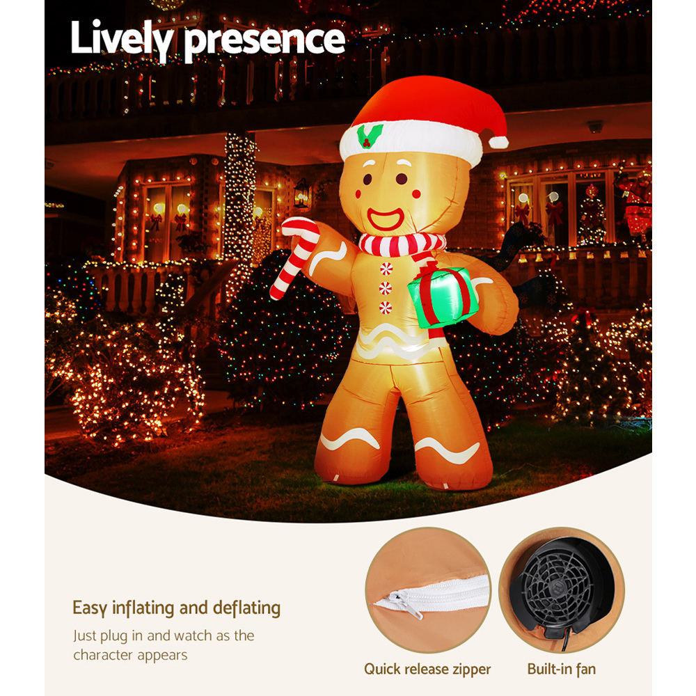 Jingle Jollys Christmas Inflatable Gingerbread Man 2.4M Illuminated Decorations view 5