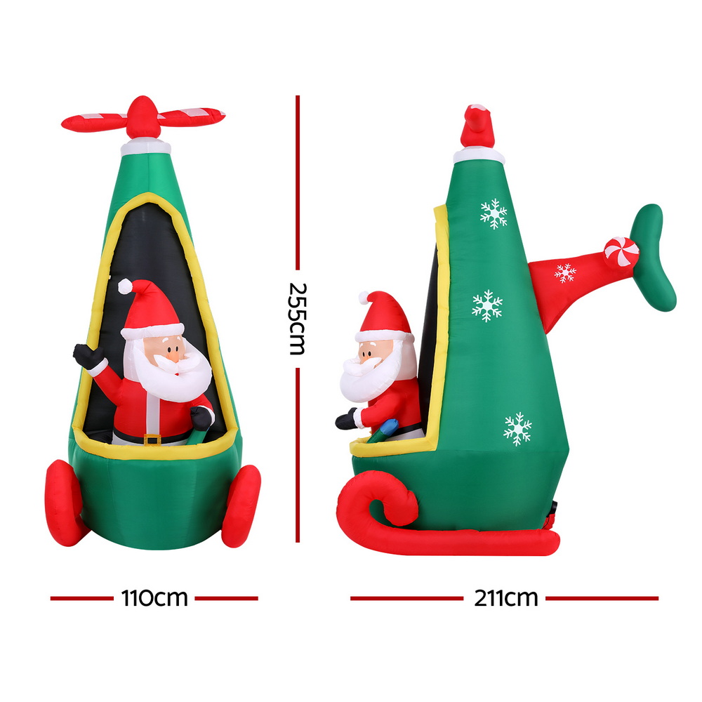 Jingle Jollys Christmas Inflatable Santa in Helicopter 2.55M Height LED view 2