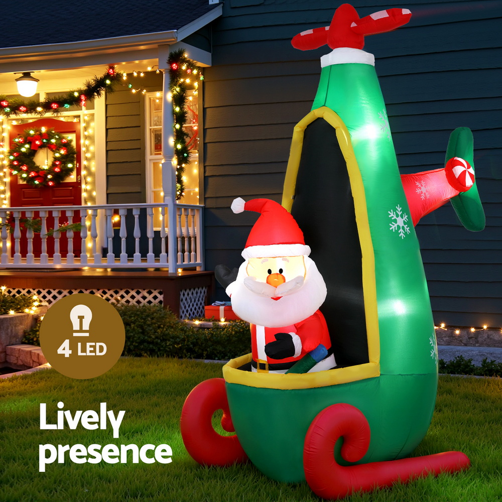 Jingle Jollys Christmas Inflatable Santa in Helicopter 2.55M Height LED view 4